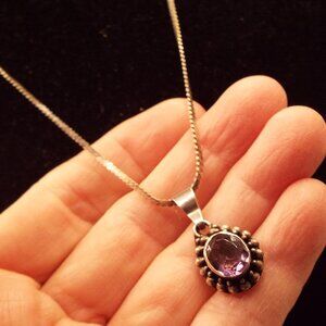 ITALIAN STERLING SNAKE W/ 925 BEZEL SET AMETHYST OVAL PENDANT NECKLACE 14